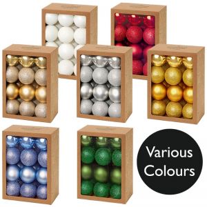 Pack of 24 x 6cm Multi Finish Shatterproof Christmas Baubles - Colour Options