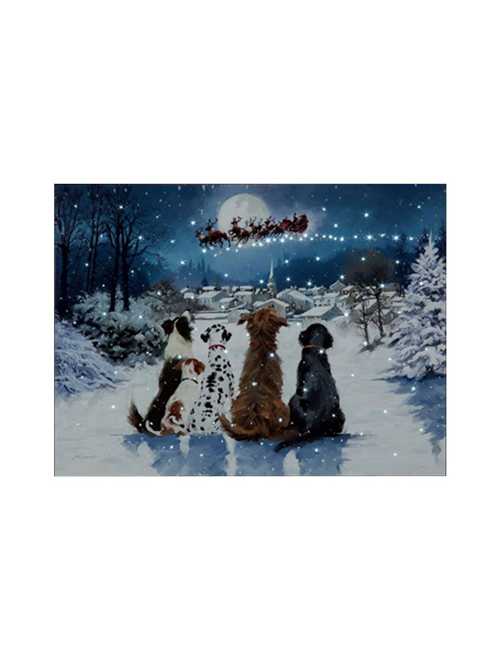 Dogs watching clearance santa lighted canvas