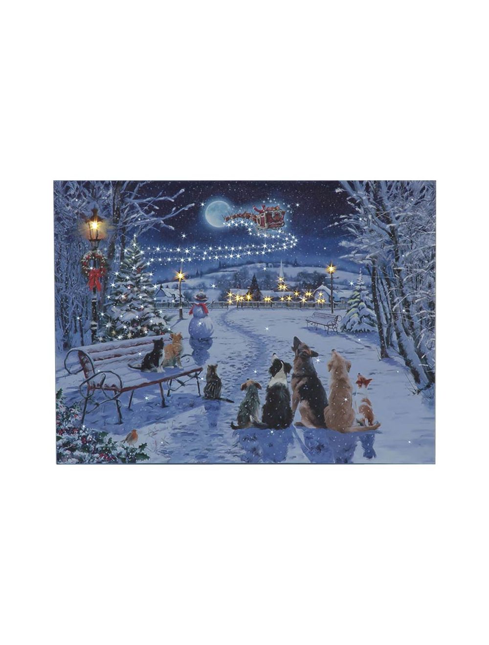 Dogs watching 2025 santa lighted canvas