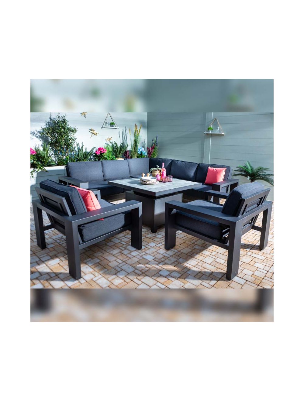 Hartman Titan Square Casual Dining Set with Adjustable Table Outdoor Dining Garden Furniture