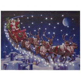 Lit Santa & Sleigh Wall Art Scene | LED Christmas Sleigh Canvas