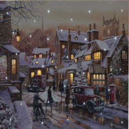 Lit Christmas Village Scene Canvas | LED Christmas Wall Art