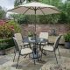 Kettler Savita 4 Seat Round Dining Set with Stone Cushions, Parasol and Concrete Base (other accessories not included)