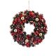 Red Flower and Golden Bauble Artificial Wreath 